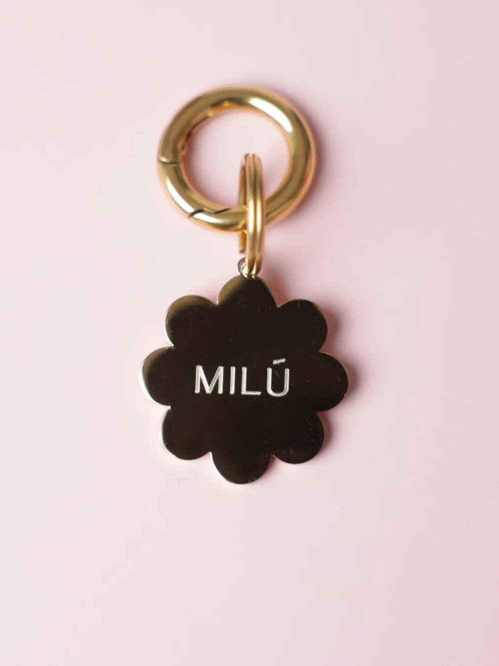 Placa personalizada para perro en forma de flor con nombre grabado