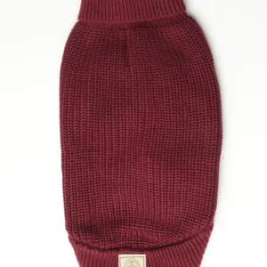 Burgundy cotton knit dog jumper with a turtleneck