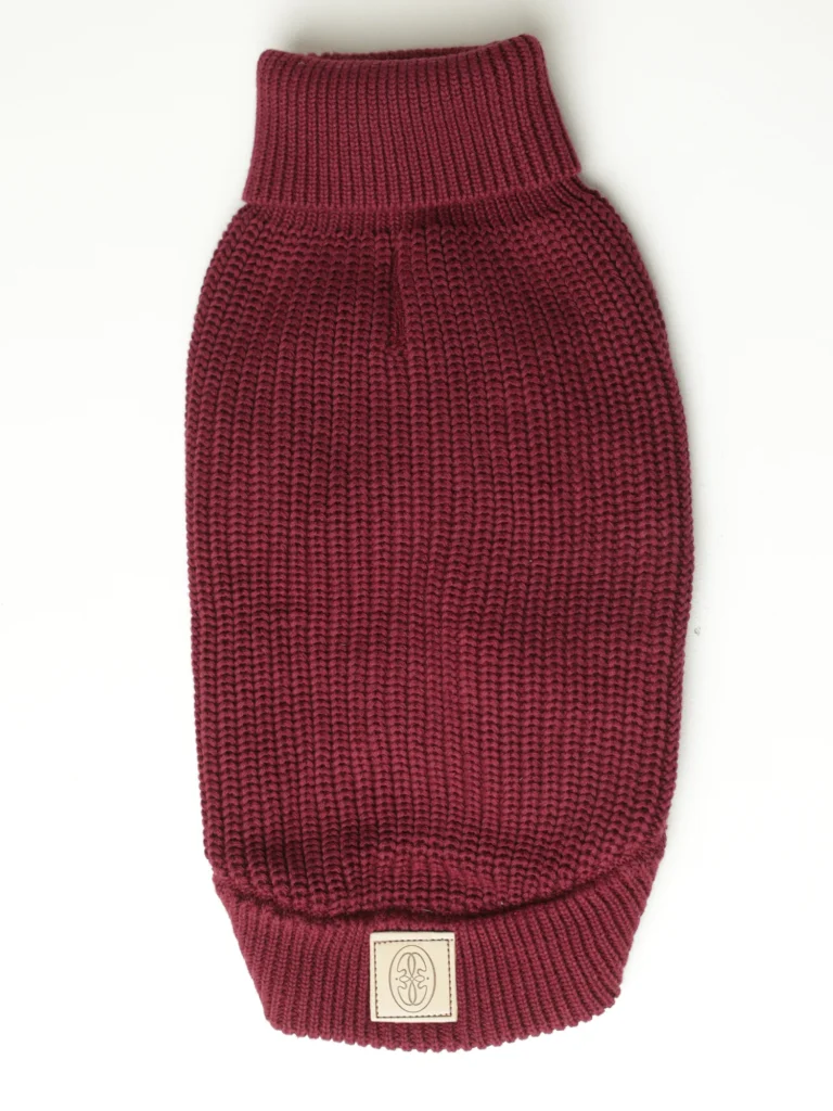 Jersey de punto de algodón para perro en burdeos, con cuello alto