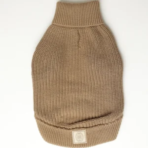 Brown cotton knit dog jumper with a turtleneck